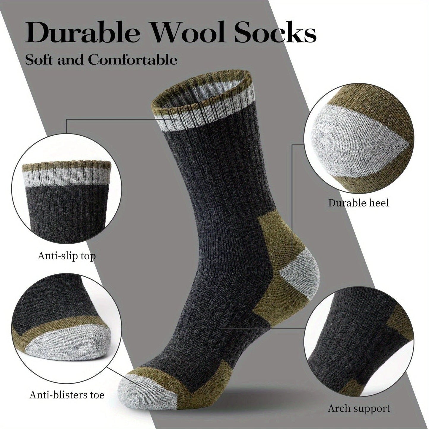 Men's Wool Fleece Lined Padded Warm Terry-loop Socks by GJG Denim