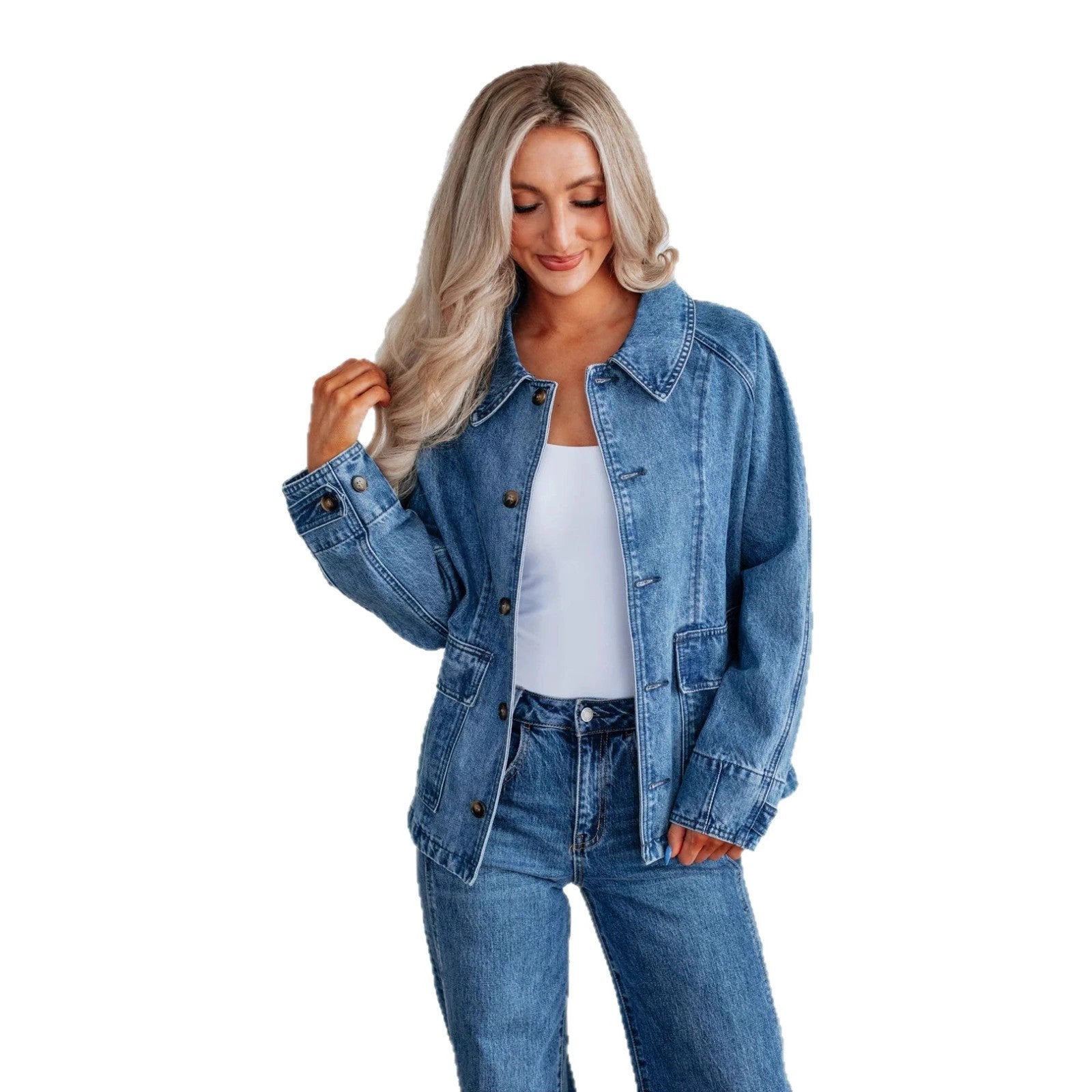 Fashion Long Sleeve Single-breasted Jacket Denim Coat by GJG Denim