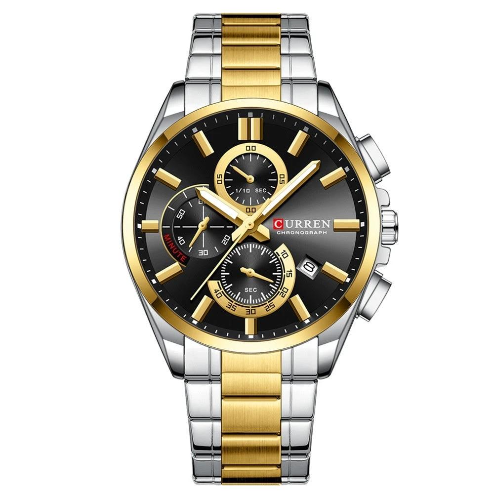 Men's Steel Band Waterproof Six-pin Timing Watch by GJG Denim