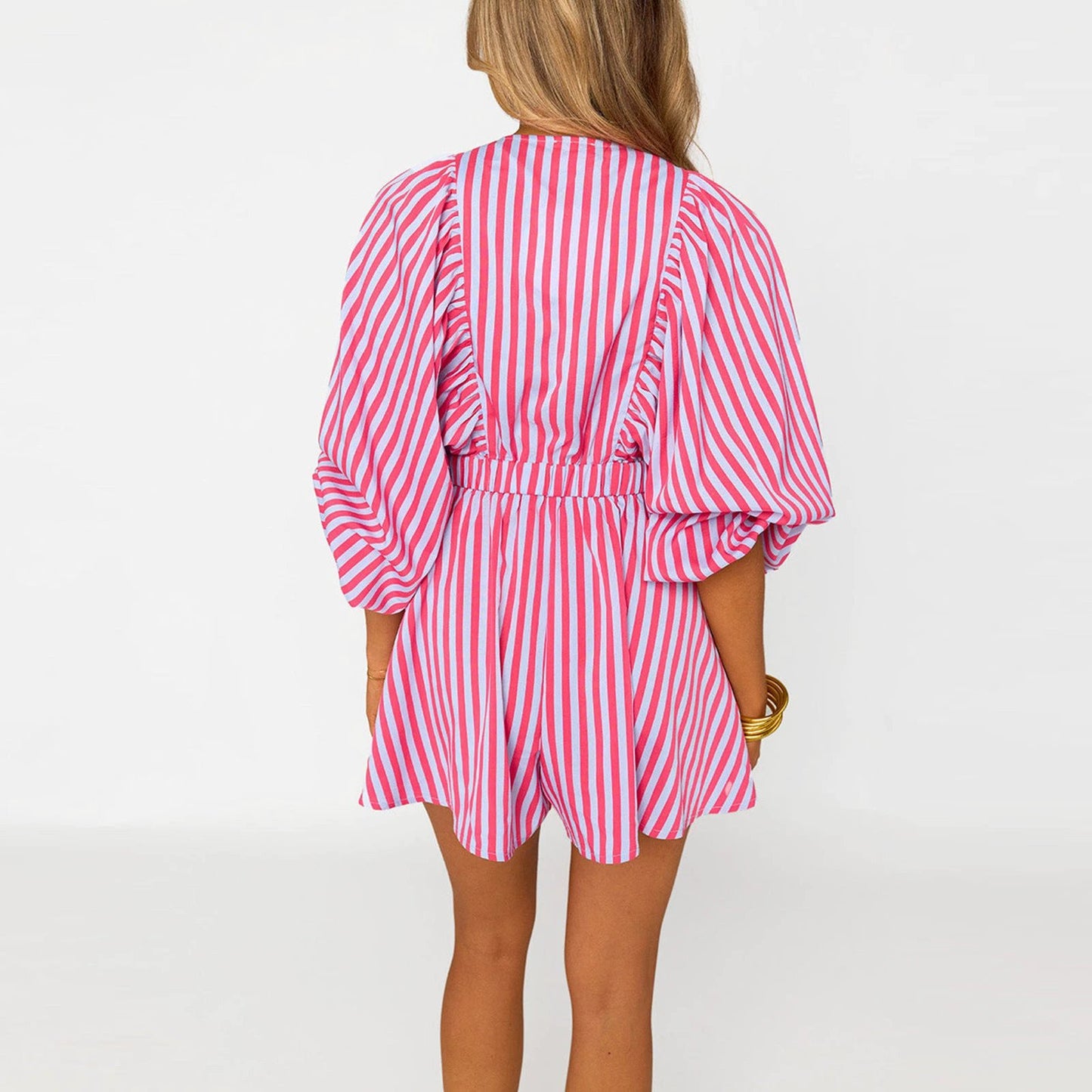 Shirt Slimming Casual Loose Deep V Wide Leg Short romper by GJG Denim