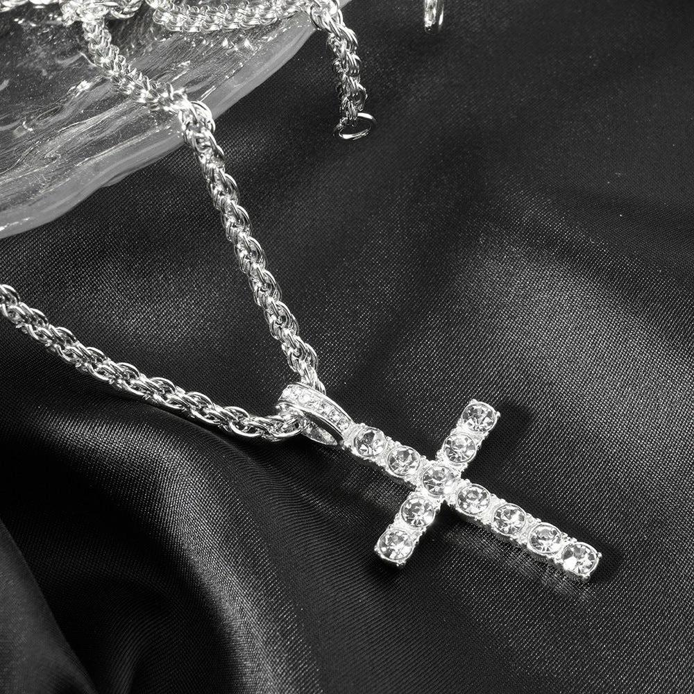 Diamond Like Encrusted Cross Pendant With A 4mm Twisted-link Chain by GJG Denim