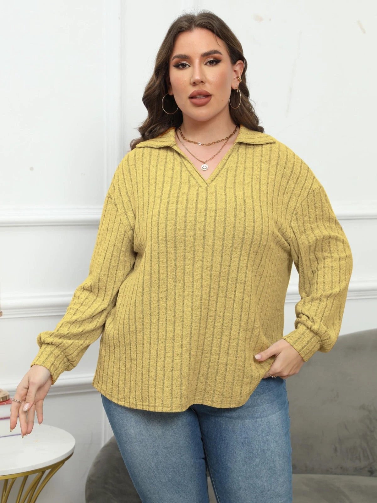 Women's Plus Size Polo Collar Bottoming Shirt by GJG Denim