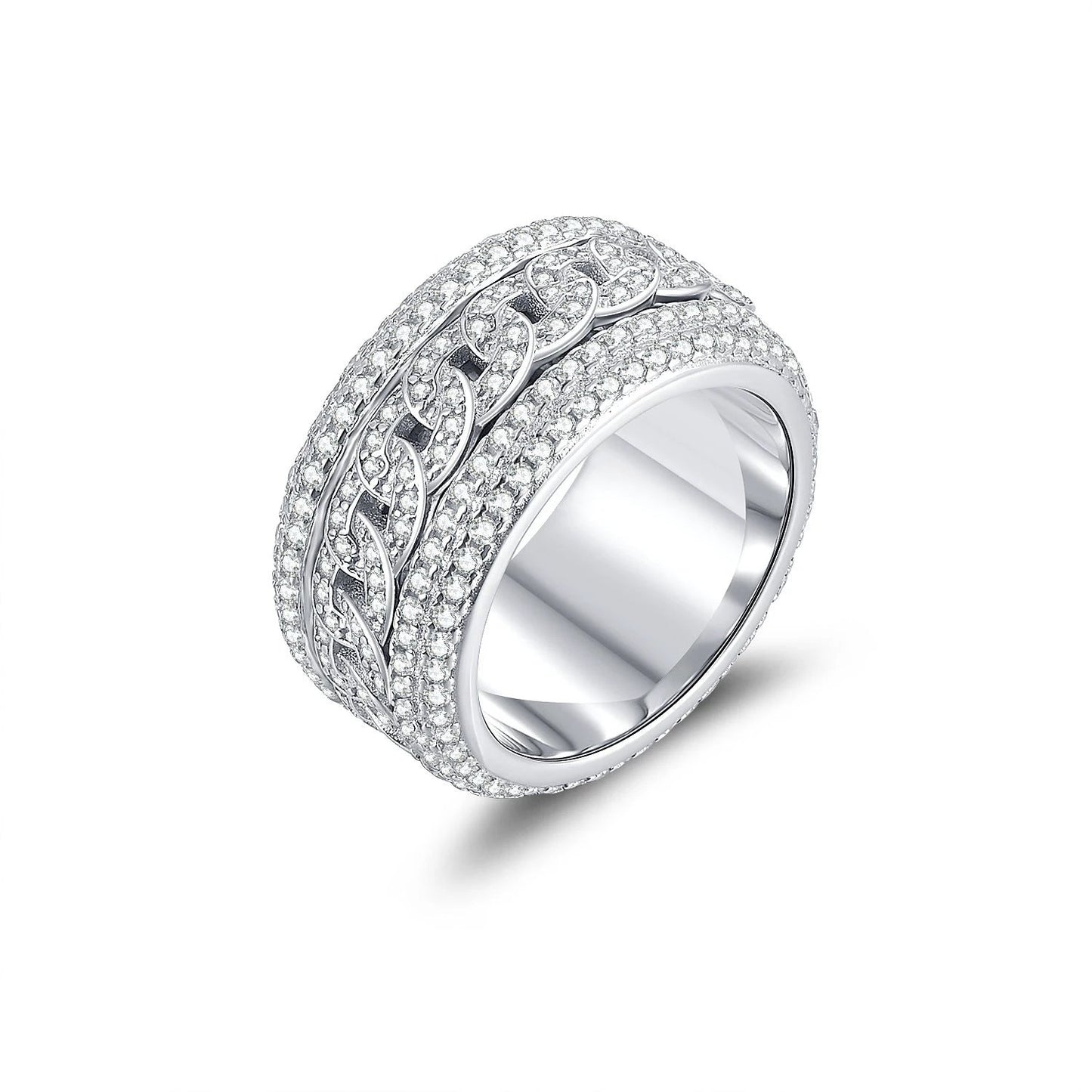 Men's 925 Silver Full-Set Moissanite Swivel Cuban Ring by GJG Denim