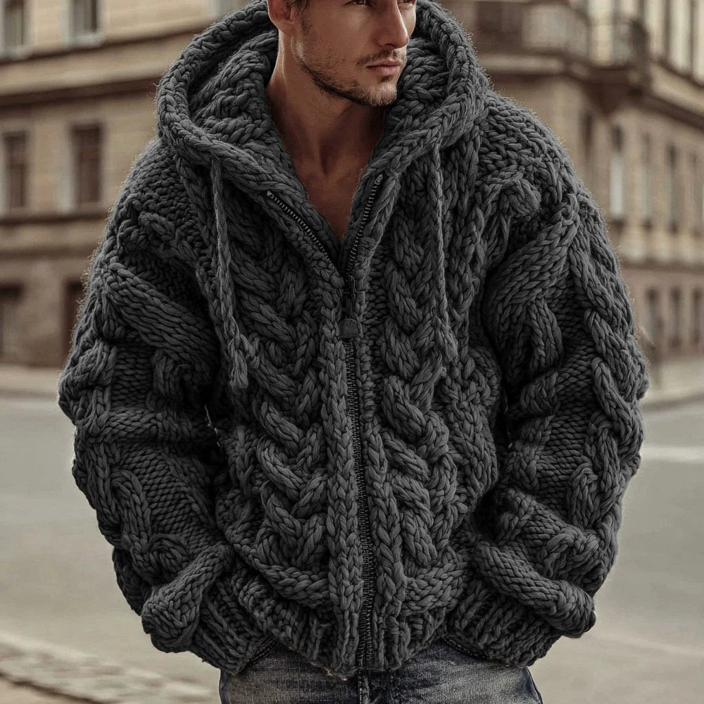 Men's Cardigan Jacket With Hood And Zipper by GJG Denim