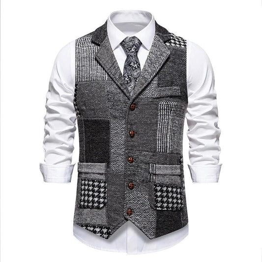 Men's Retro Patchwork Lapel Suit Vest by GJG Denim