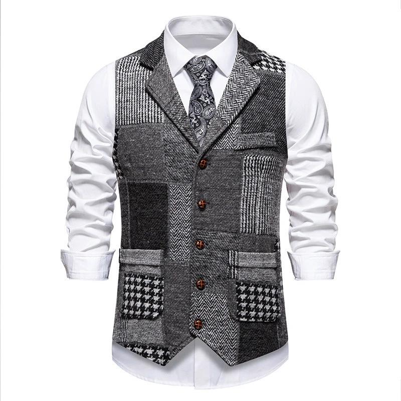 Men's Retro Patchwork Lapel Suit Vest by GJG Denim