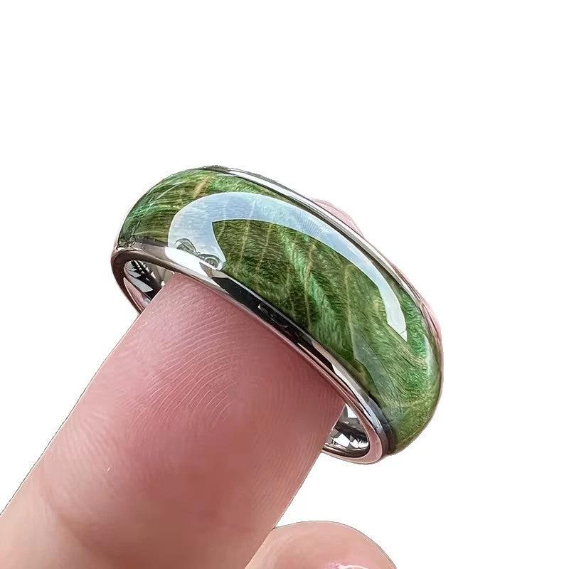 Elegant Green Wood-Grain Men's Ring by GJG Denim