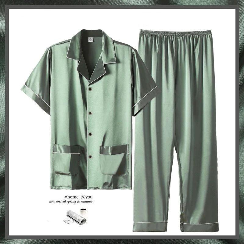 Men's Short Sleeve Trousers Thin Pajama Suit by GJG Denim