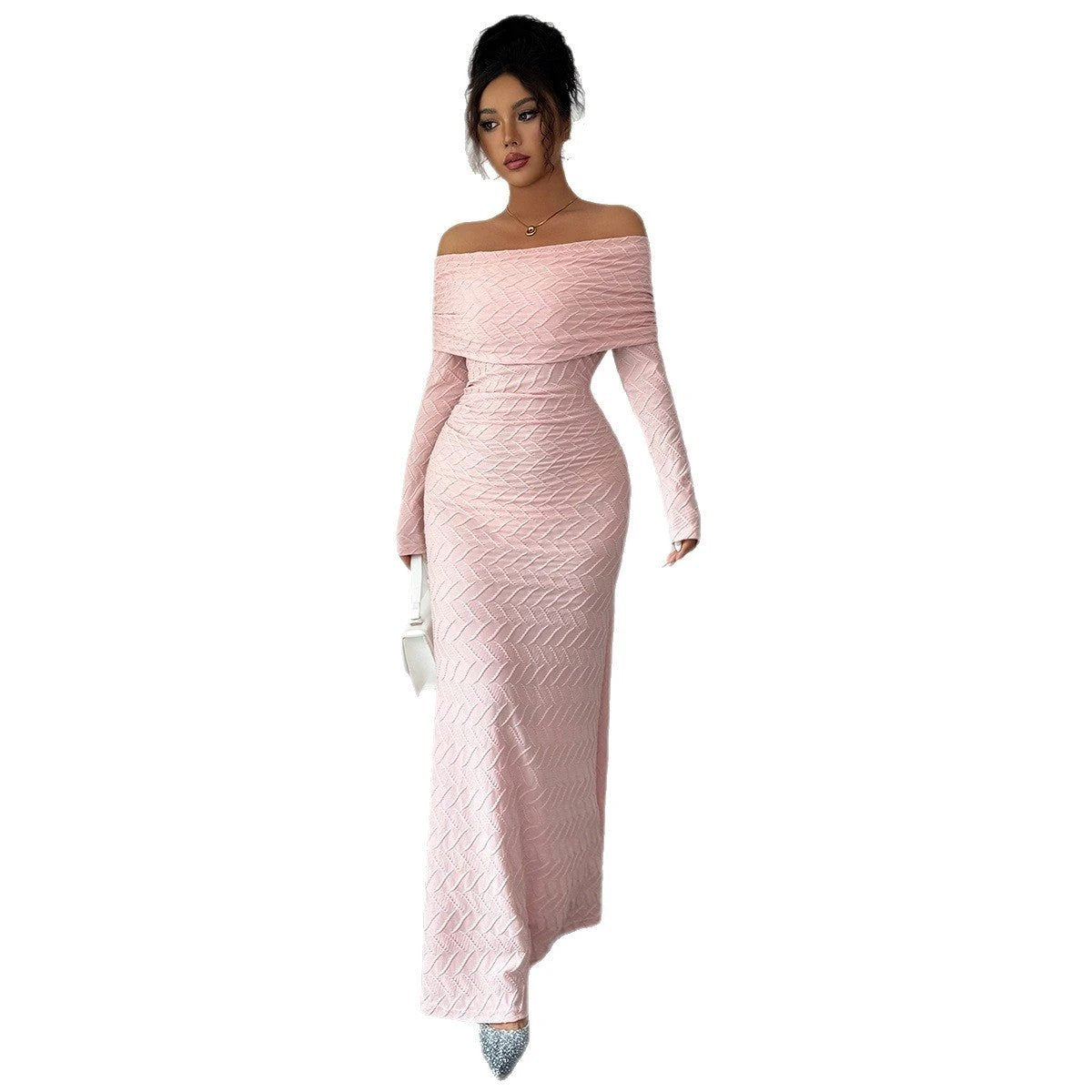 Elegant Simple Off-shoulder Long Sleeve Dress Women's Clothing by GJG Denim