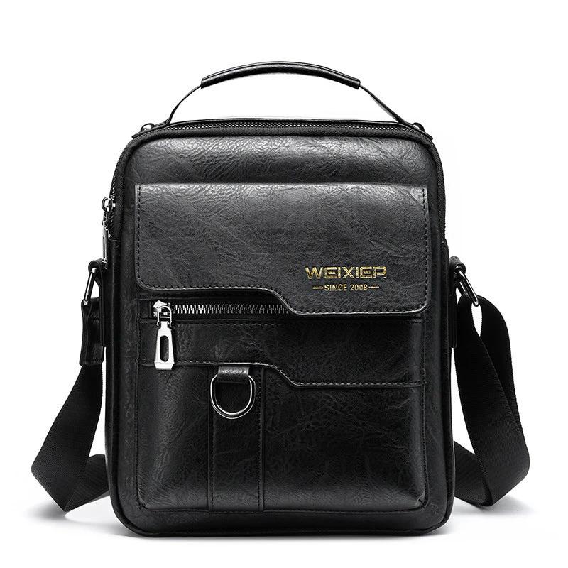 Men's Messenger Bag One Shoulder Retro Business Backpack PU Leather Flaps Crossbody by GJG Denim