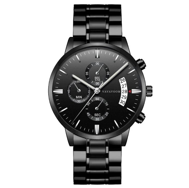 Men's Stainless Steel Calendar Quartz Waterproof Watch by GJG Denim