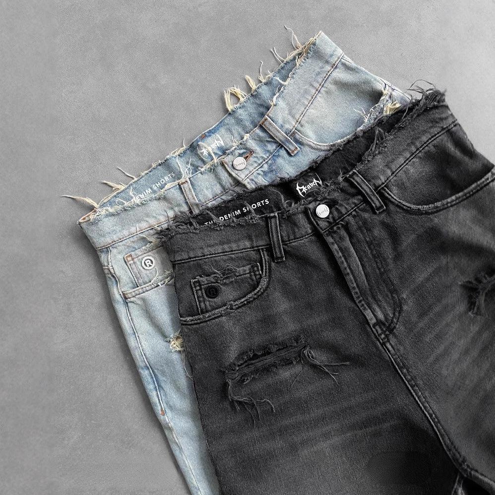 Men's Ripped Washed Denim Shorts by GJG Denim