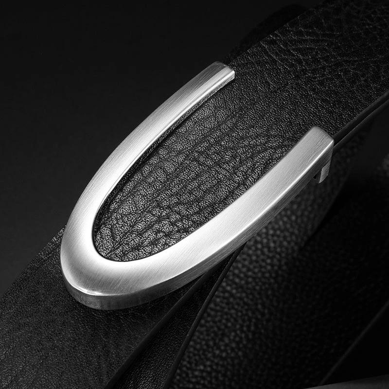Men's Leather Smooth Buckle First Layer Cowhide Belt by GJG Denim