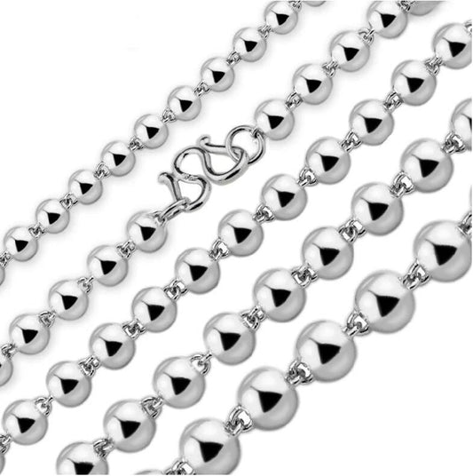 Men's Round Beads Silver Necklace by GJG Denim