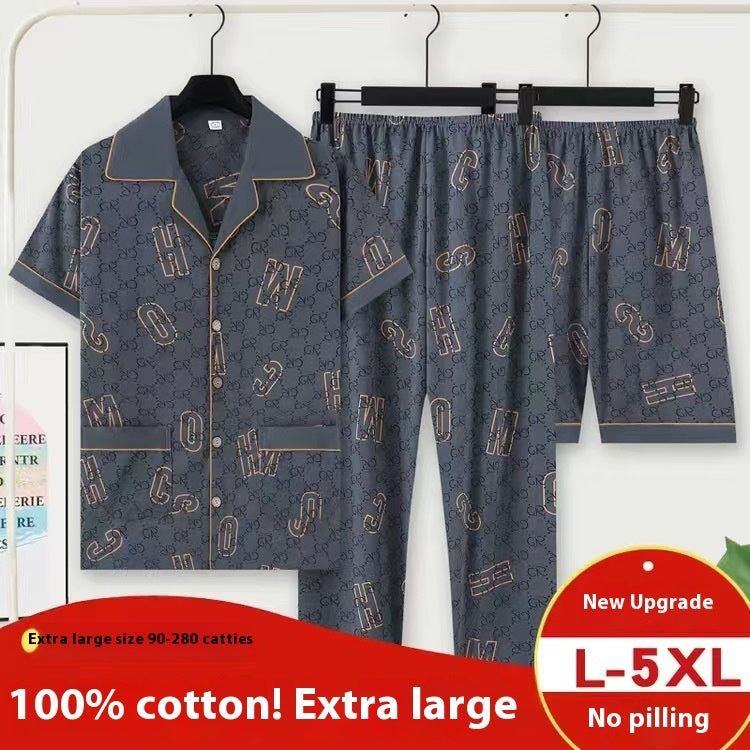Men's Pajamas Cotton Short Sleeve Trousers Three-piece Set by GJG Denim