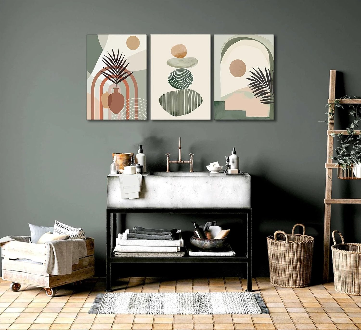 3 Pcs Boho Art Wall Decor Canvas Wall Art Decor Stretched And Framed Ready To Hang Size 12 X 16in by GJG Denim