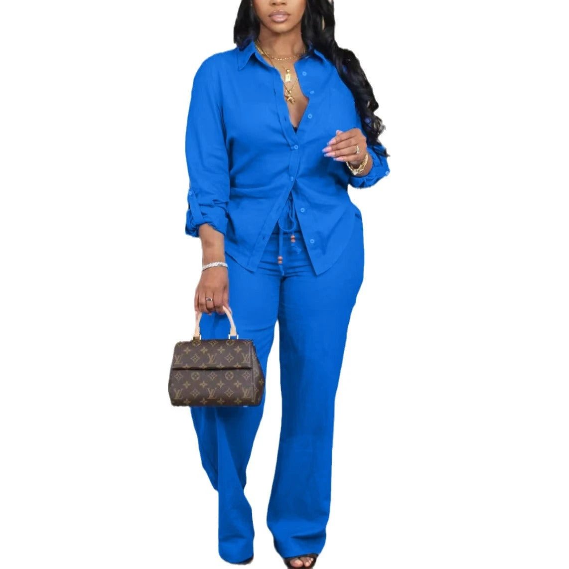 Women's Solid-color Drawstring Two-piece Set by GJG Denim