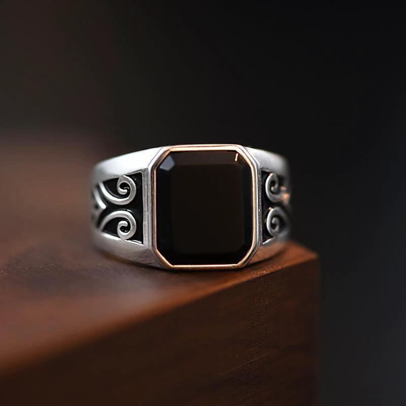 Retro-style Adjustable Black Ring For Men by GJG Denim