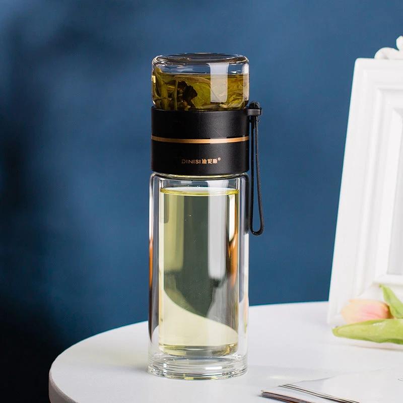 Glass Water Bottle With Tea Infuser Filter Tea Separation Double Wall Glass Bottle Leakproof by GJG Denim