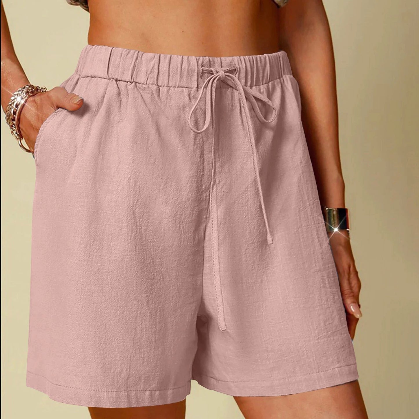 Women's Cotton Linen Pure Color Comfort Wide Leg Shorts by GJG Denim