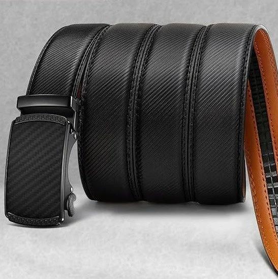 Men's Automatic-buckle Leather Belt With A Matte Finish by GJG Denim