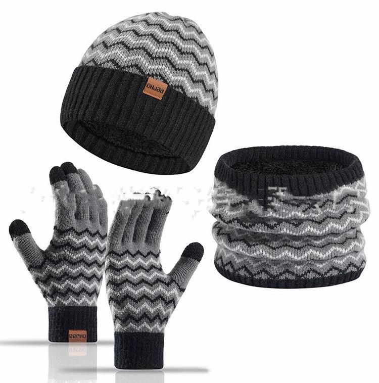 Men's Warm Cold-proof Neck Warmer, Knitted Beanie, and Knitted Gloves Set by GJG Denim