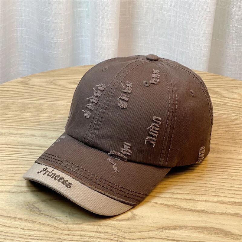 Double-stitching Shabby Embroidered Letter Baseball Cap For Men by GJG Denim