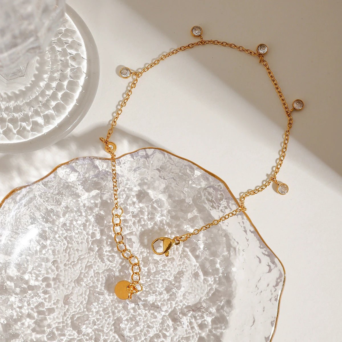 Stainless Steel All-match Zircon Anklet by GJG Denim