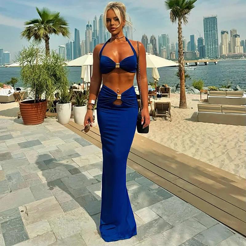 Sexy Bandeau Long Sleeve Back Slit Dress Suit by GJG Denim