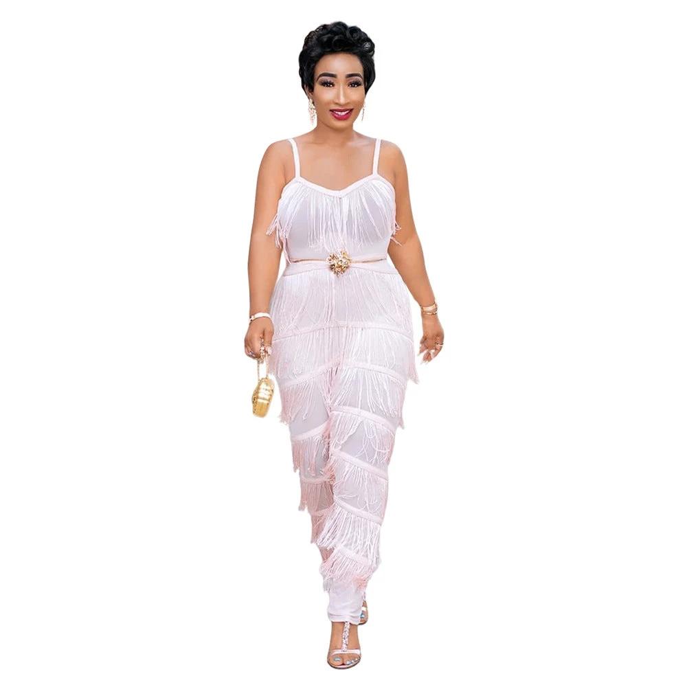 Plus Size Suspenders Women's Fringed Jumpsuit by GJG Denim