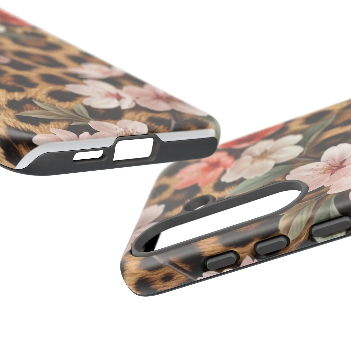 Leopard Floral Tough Case — Protective Phone Case with Pink Cherry Blossoms by Printify