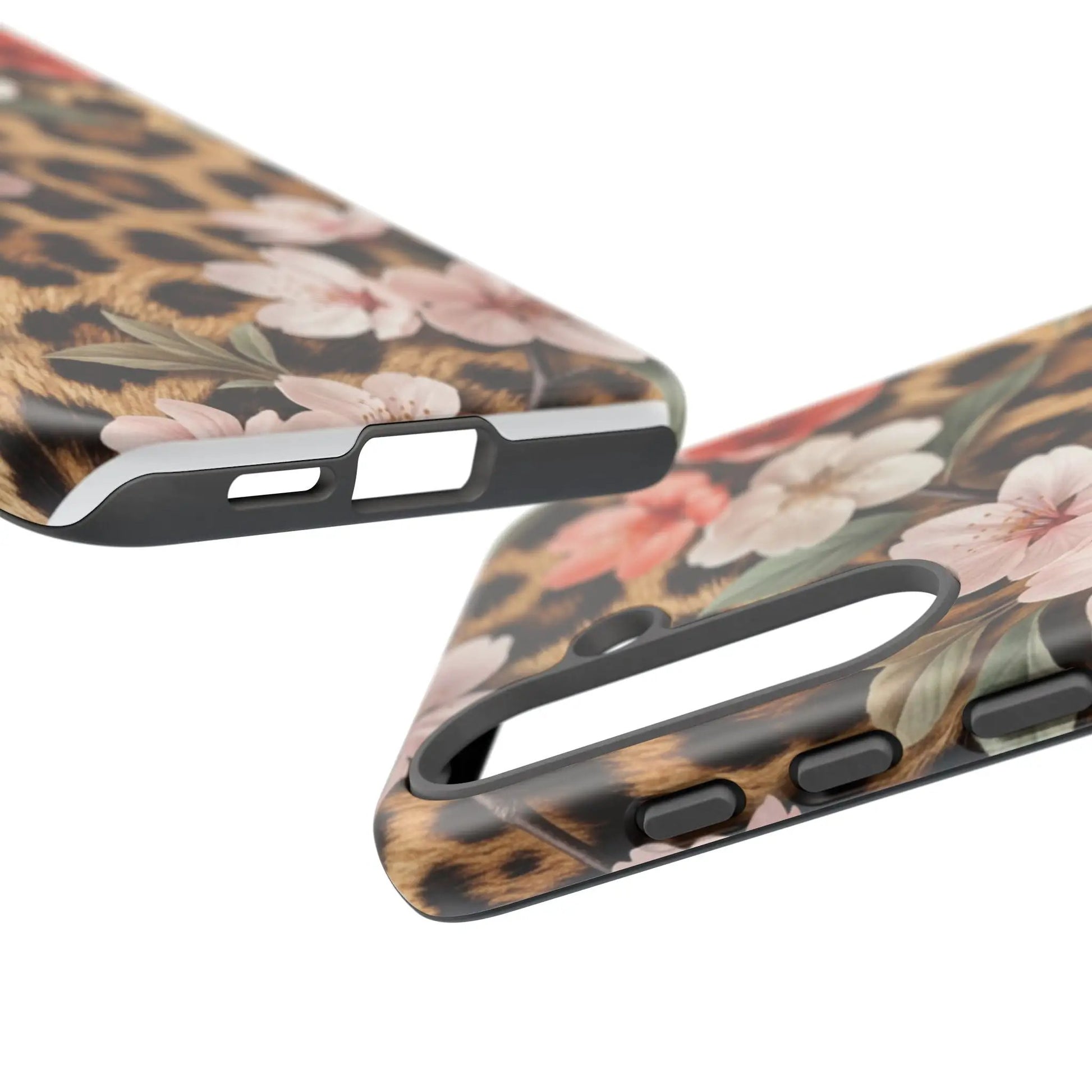 Leopard Floral Tough Case — Protective Phone Case with Pink Cherry Blossoms by Printify