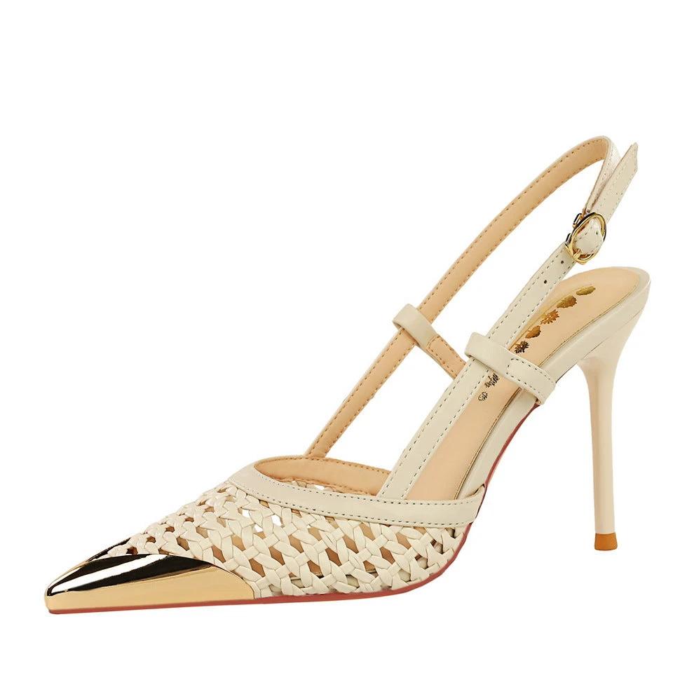 Sleek Metallic Pointed-toe Slingback Heels by GJG Denim