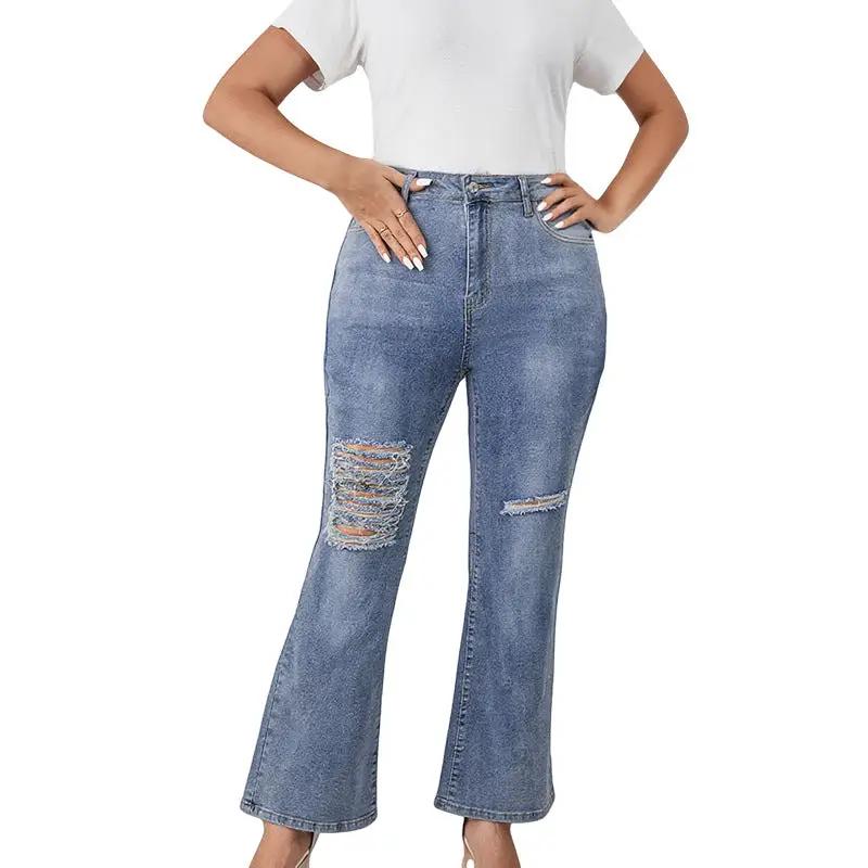 Plus-size Fashionable Casual Ripped Denim Jeans For Women by GJG Denim