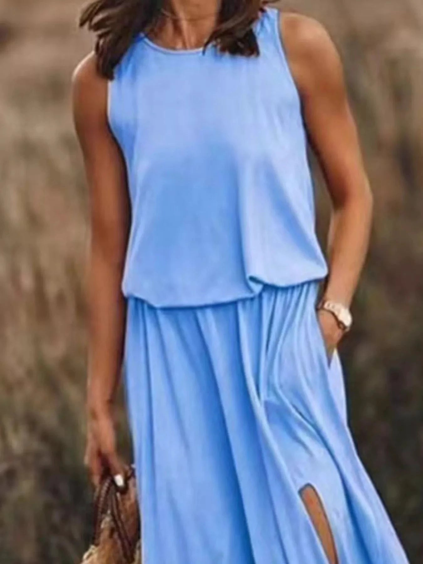 Full Size Round Neck Sleeveless Slit Maxi Dress Plus Size by Lady Ros
