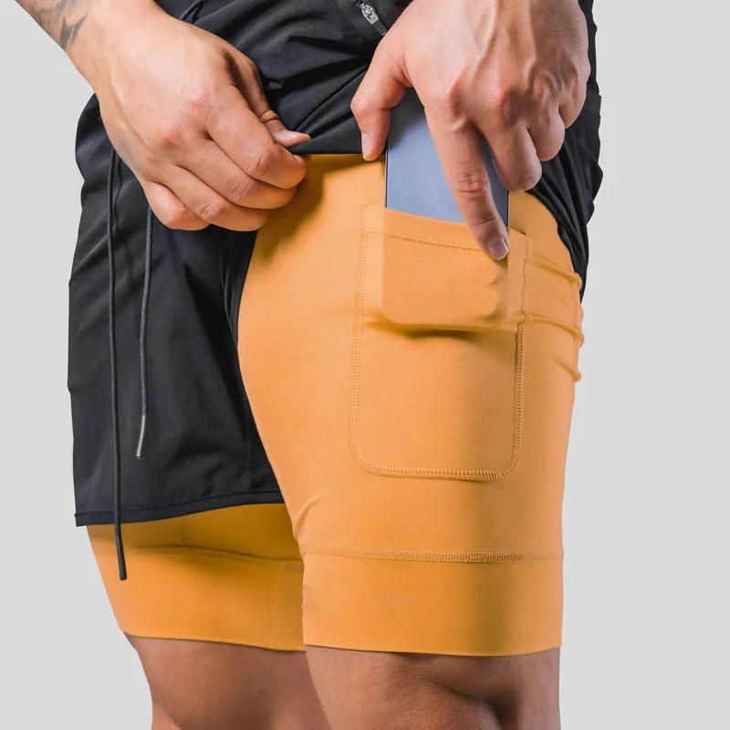 Men's Double Layer Running Casual Shorts by GJG Denim