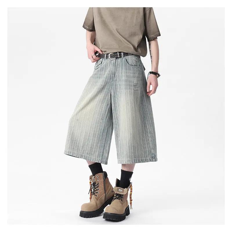 Men's Striped Capri Denim Shorts by GJG Denim