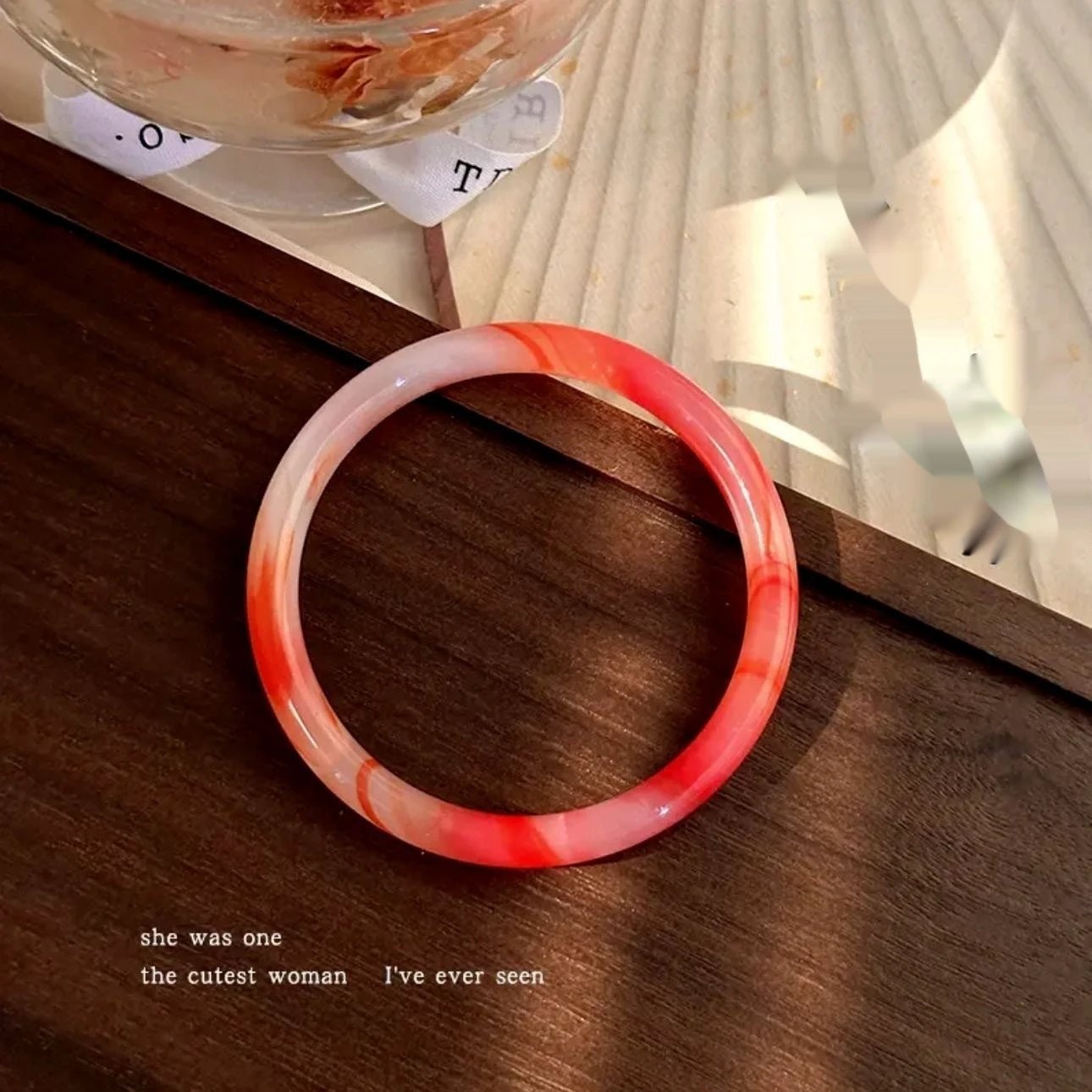 Ice-Translucent Lotus-Pink Quartzite Jade Round-Bar Noble Consort Jade Bracelet by GJG Denim