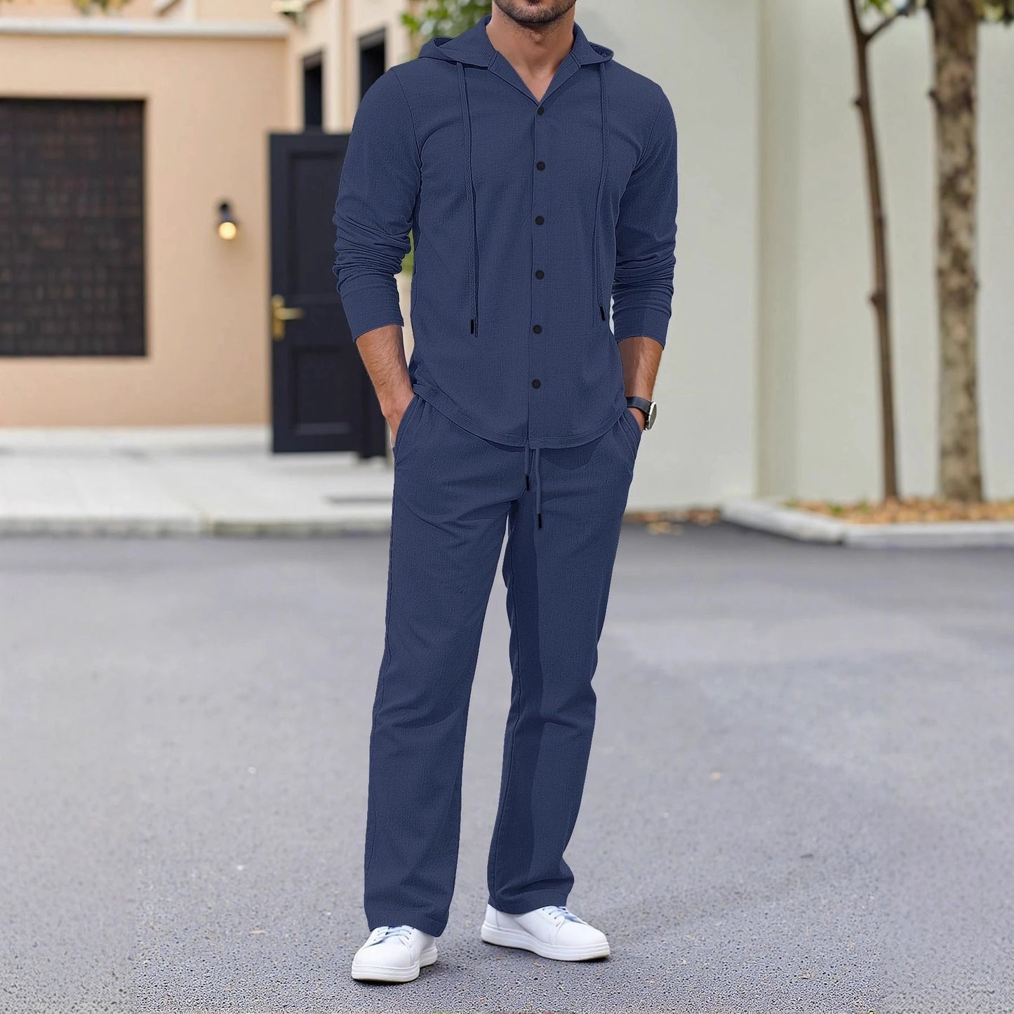 Men's Relaxed Fit Long Sleeve Suit With A Minimalist Design by GJG Denim