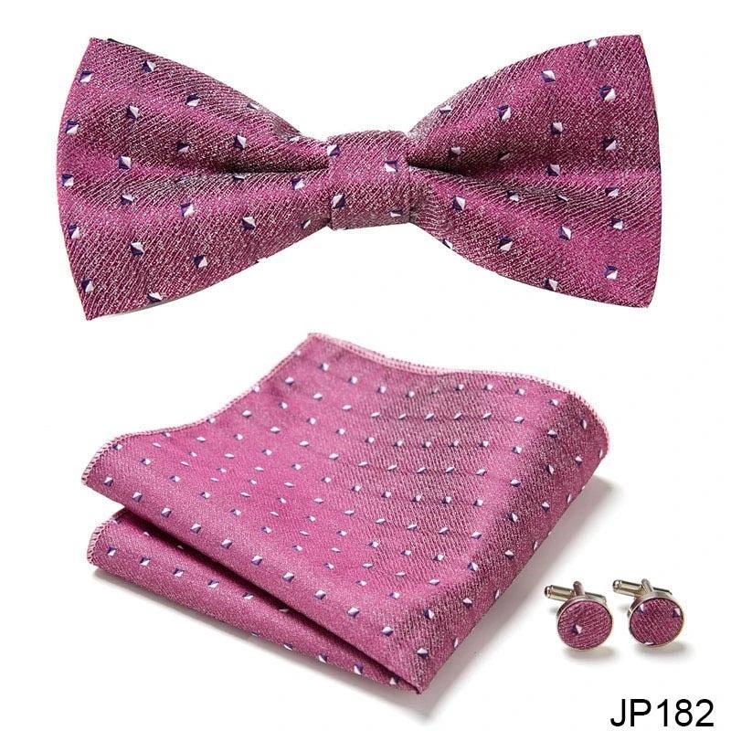 Men's Formal Bow Tie Handkerchief and Cuff links Set by GJG Denim