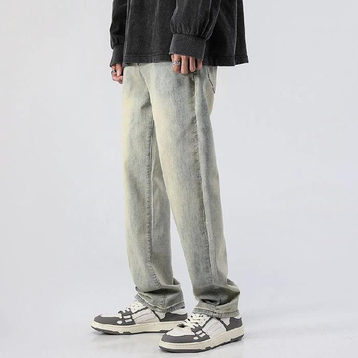 Men's Trendy Washed And Distressed Slim Straight Jeans by GJG Denim