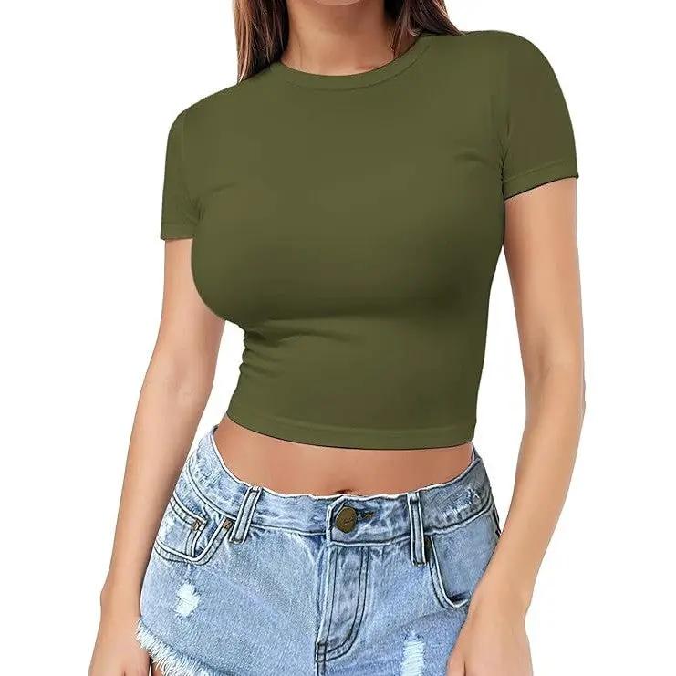 Womens Midriff-baring T-Shirt, Sassy Summer Pullover Top by GJG Denim