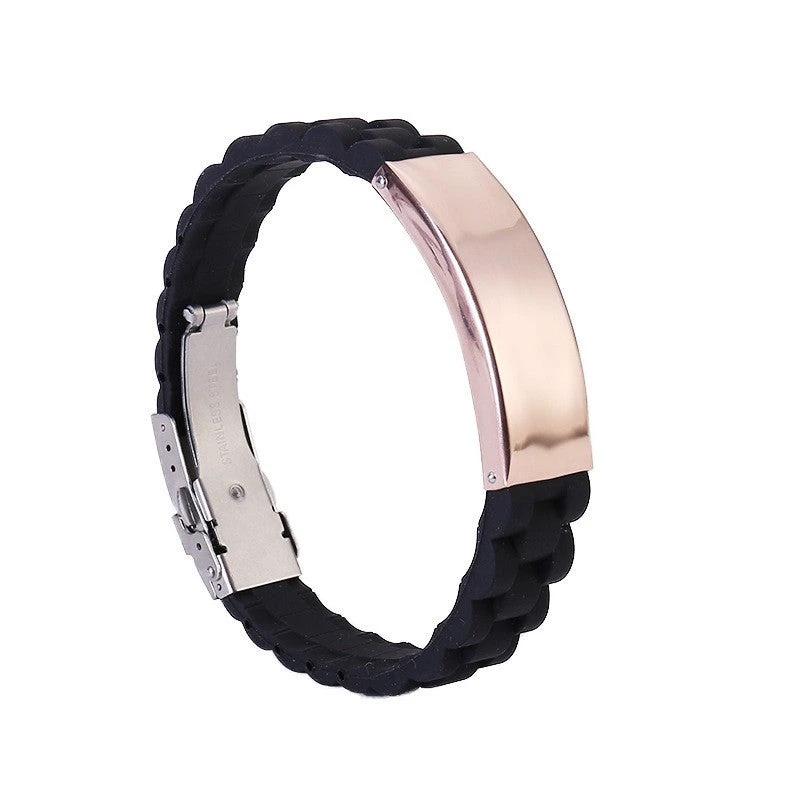 Men's Silicone Simple Laser Sculpture Stainless Steel Bracelet by GJG Denim