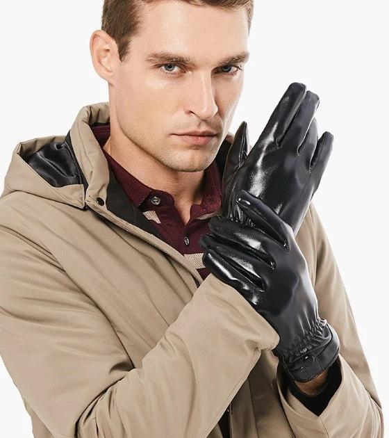 Men's PU Leather Warm Gloves by GJG Denim