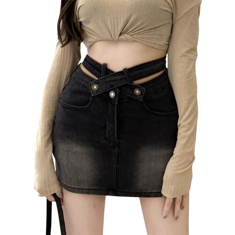 Retro Stretch High-Waist Denim Skirt For Women by GJG Denim