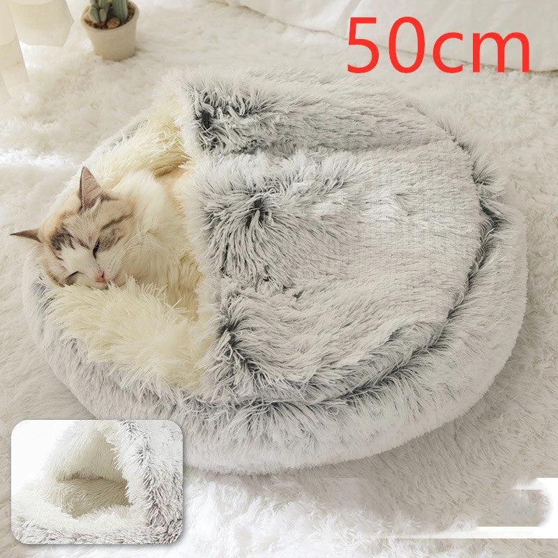 2 In 1 Dog And Cat Bed Pet Winter Bed Round Plush Warm Bed House Soft Long Plush Pets Bed Pet Products by GJG Denim