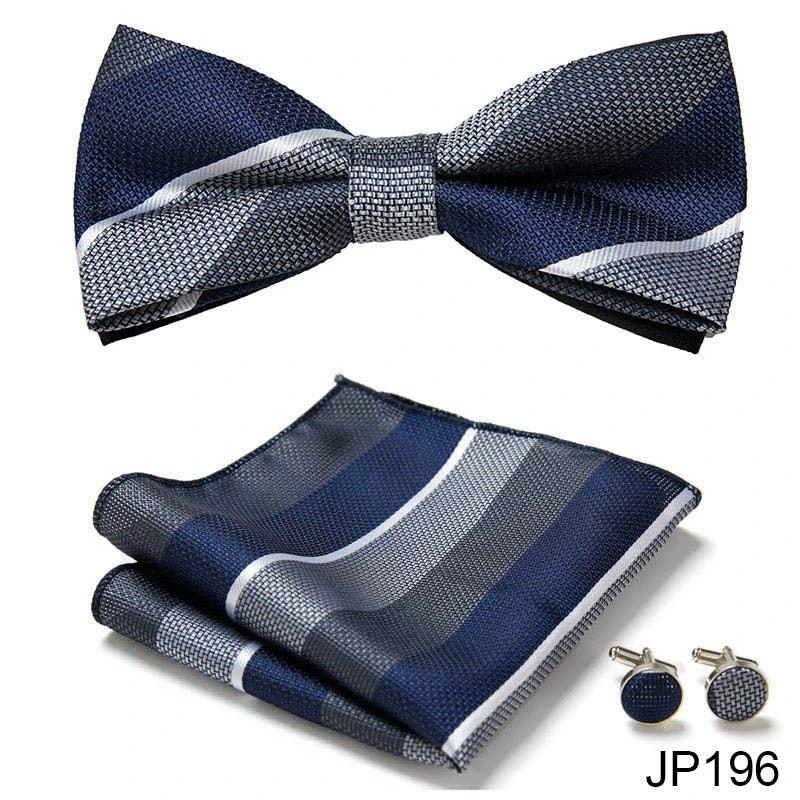 Men's Formal Bow Tie Handkerchief and Cuff links Set by GJG Denim
