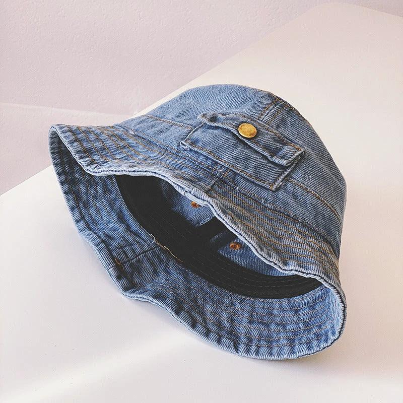 Children's Spring And Autumn Pocket Design Denim Pot Hat by GJG Denim