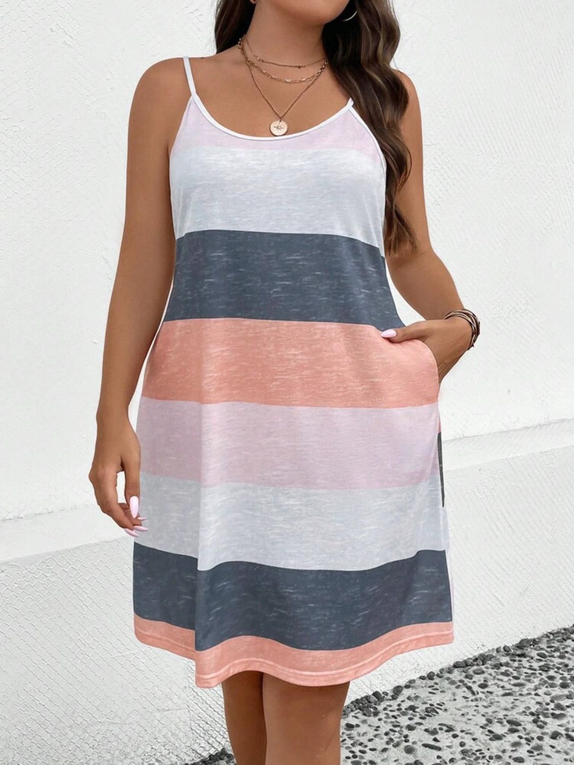 Plus Size Color Block Scoop Neck Mini Dress by Lady Ros
