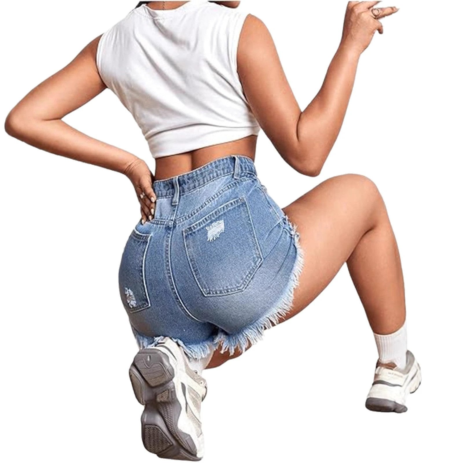 Womens Retro Stretchy Skinny Denim Shorts by GJG Denim